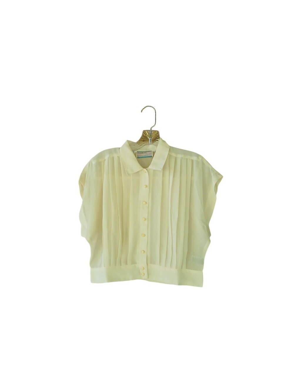 Santa Cruz Vintage Ivory Pleated Dolman Sleeve Banded Crepe Blouse Medium